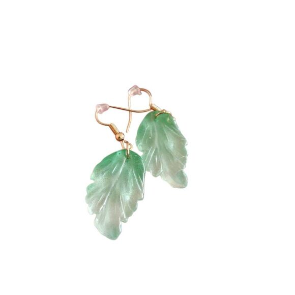 Boho Glass Leaf Dangle Earrings - Picture 1 of 3